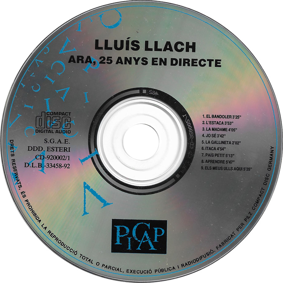 Cartula Cd1 de Lluis Llach - Ara, 25 Anys En Directe