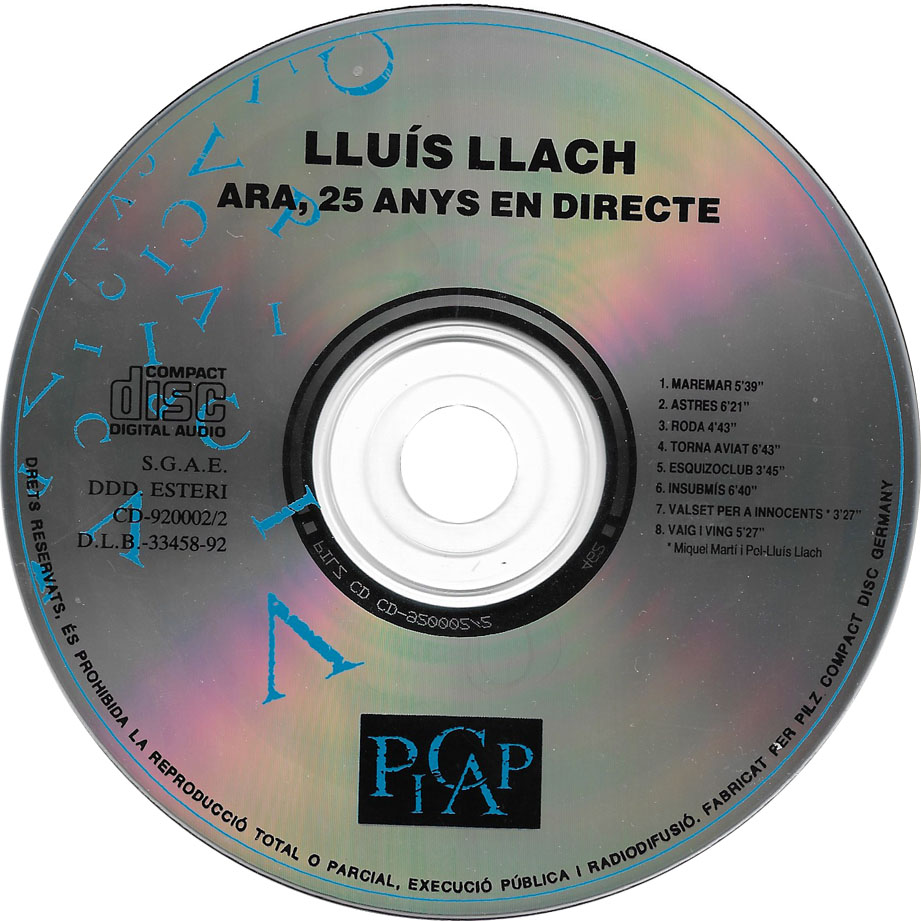 Cartula Cd2 de Lluis Llach - Ara, 25 Anys En Directe