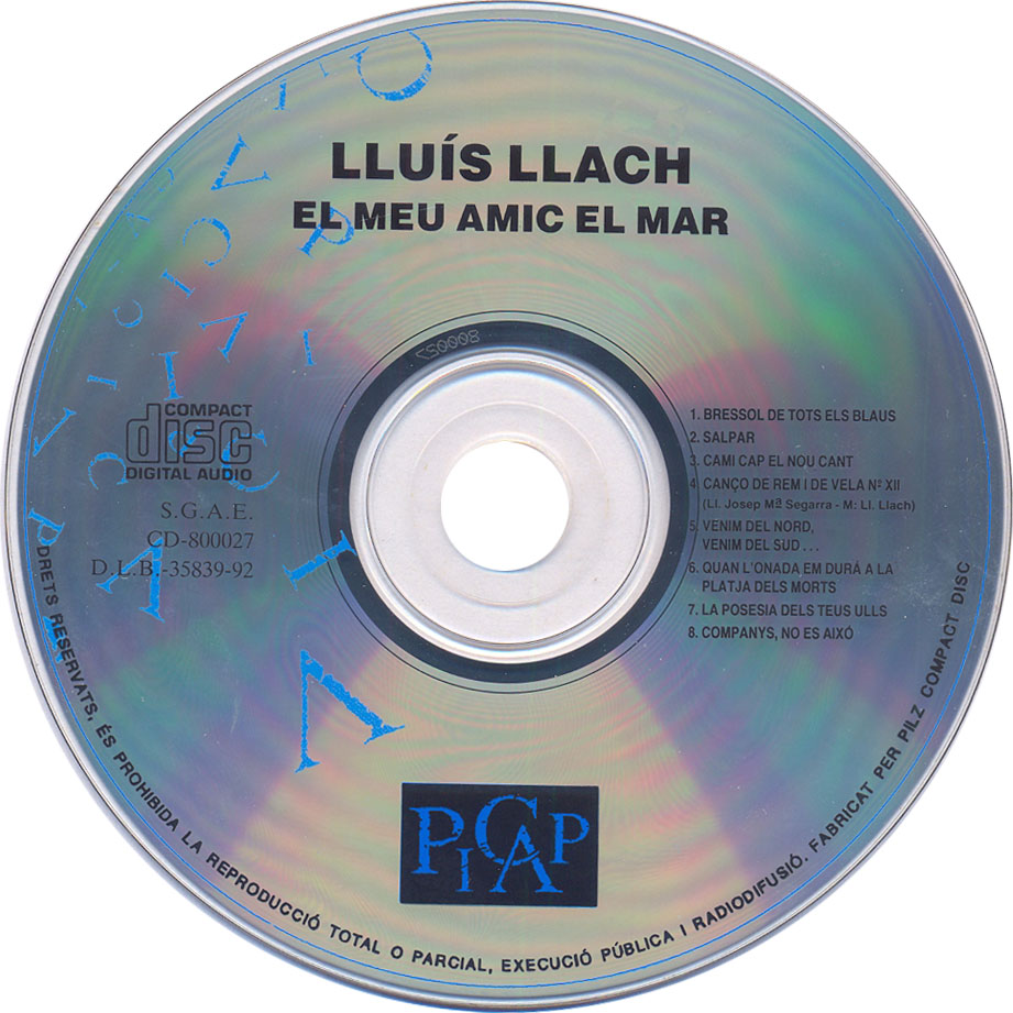 Cartula Cd de Lluis Llach - El Meu Amic El Mar