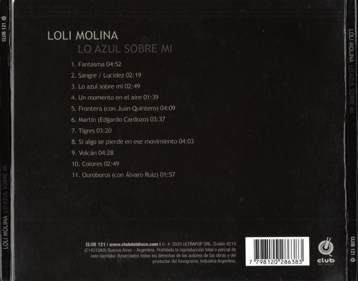 Cartula Trasera de Loli Molina - Lo Azul Sobre Mi