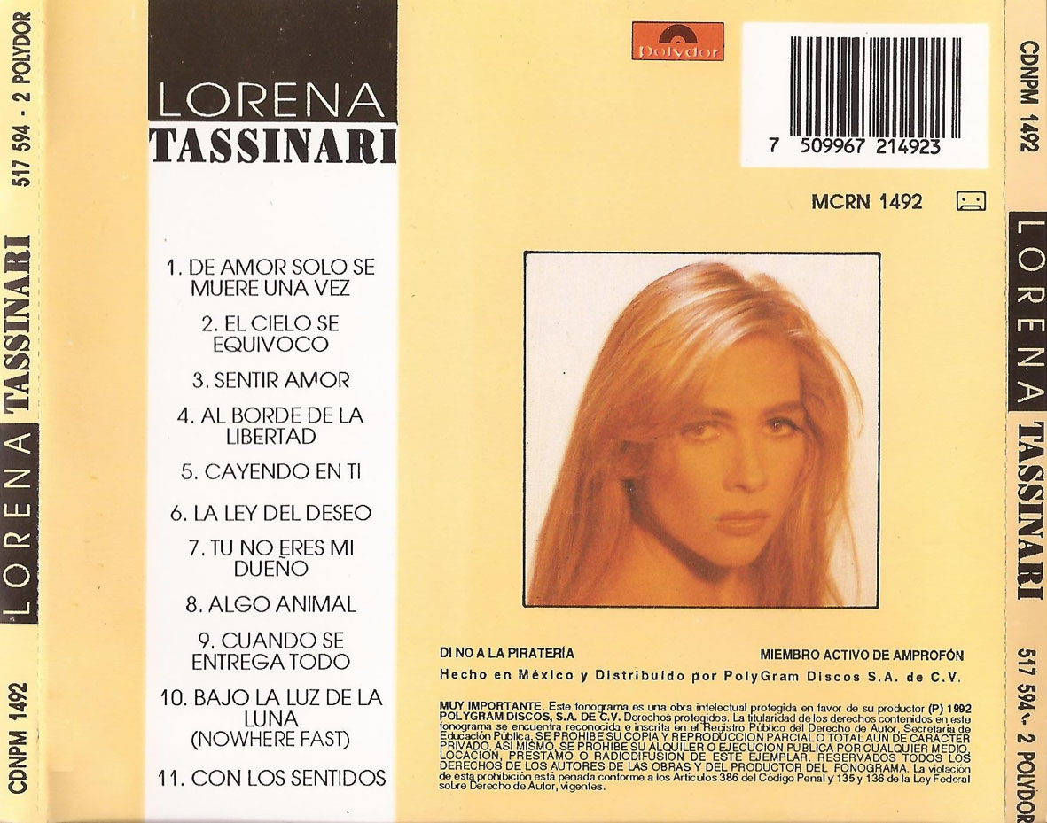 Cartula Trasera de Lorena Tassinari - Lorena Tassinari