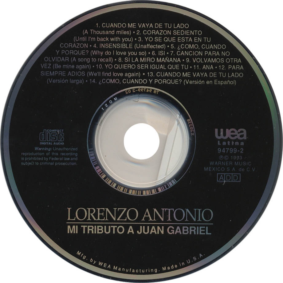 Carátula Cd De Lorenzo Antonio Mi Tributo A Juan Gabriel Portada 