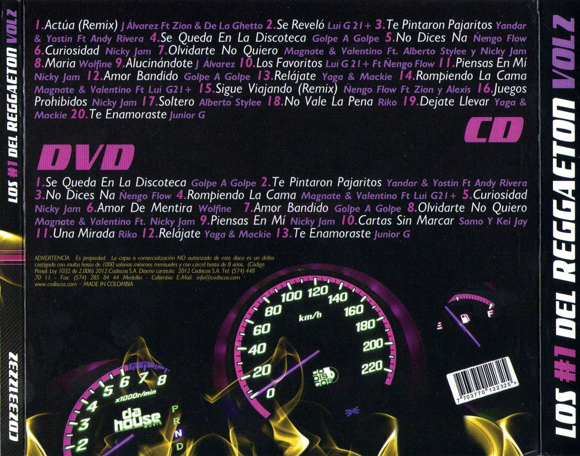 Cartula Trasera de Los #1 Del Reggaeton Volumen 2