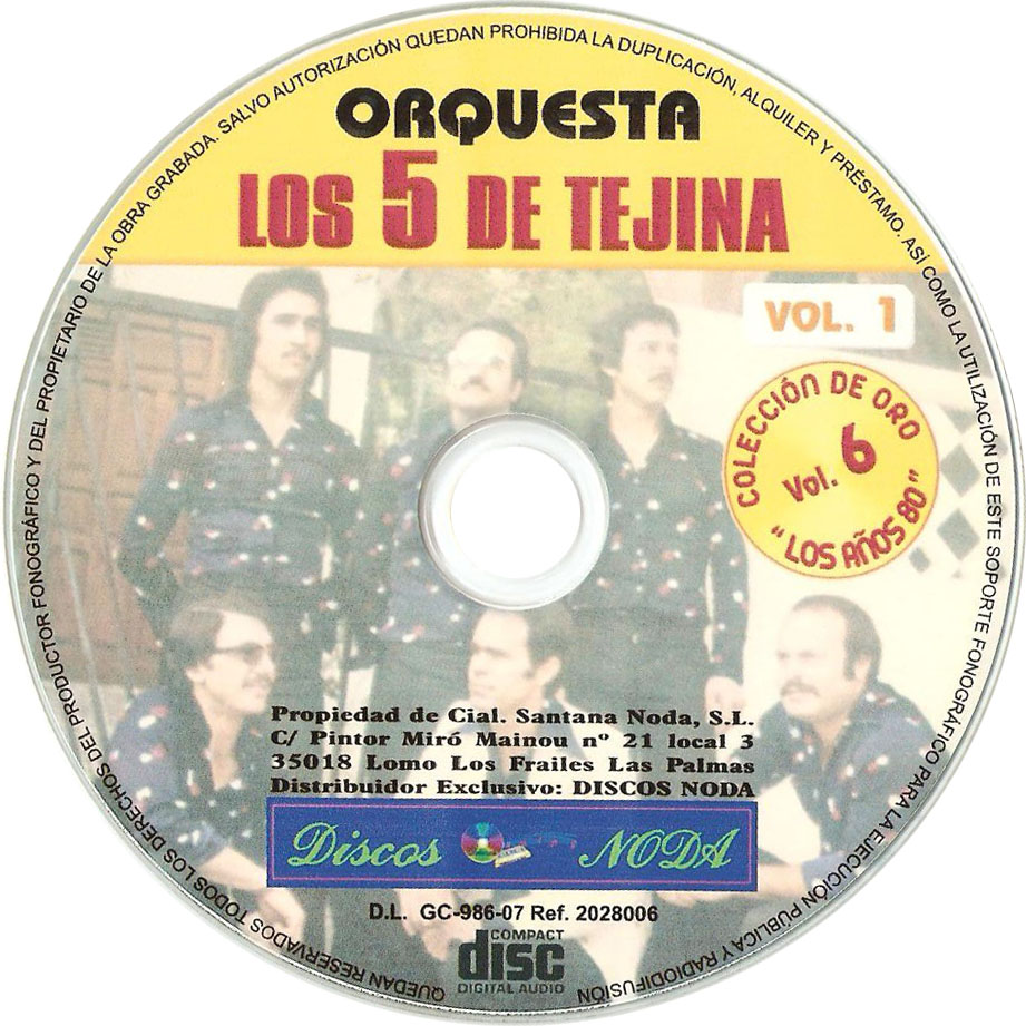 Cartula Cd de Los 5 De Tejina - Volumen 1