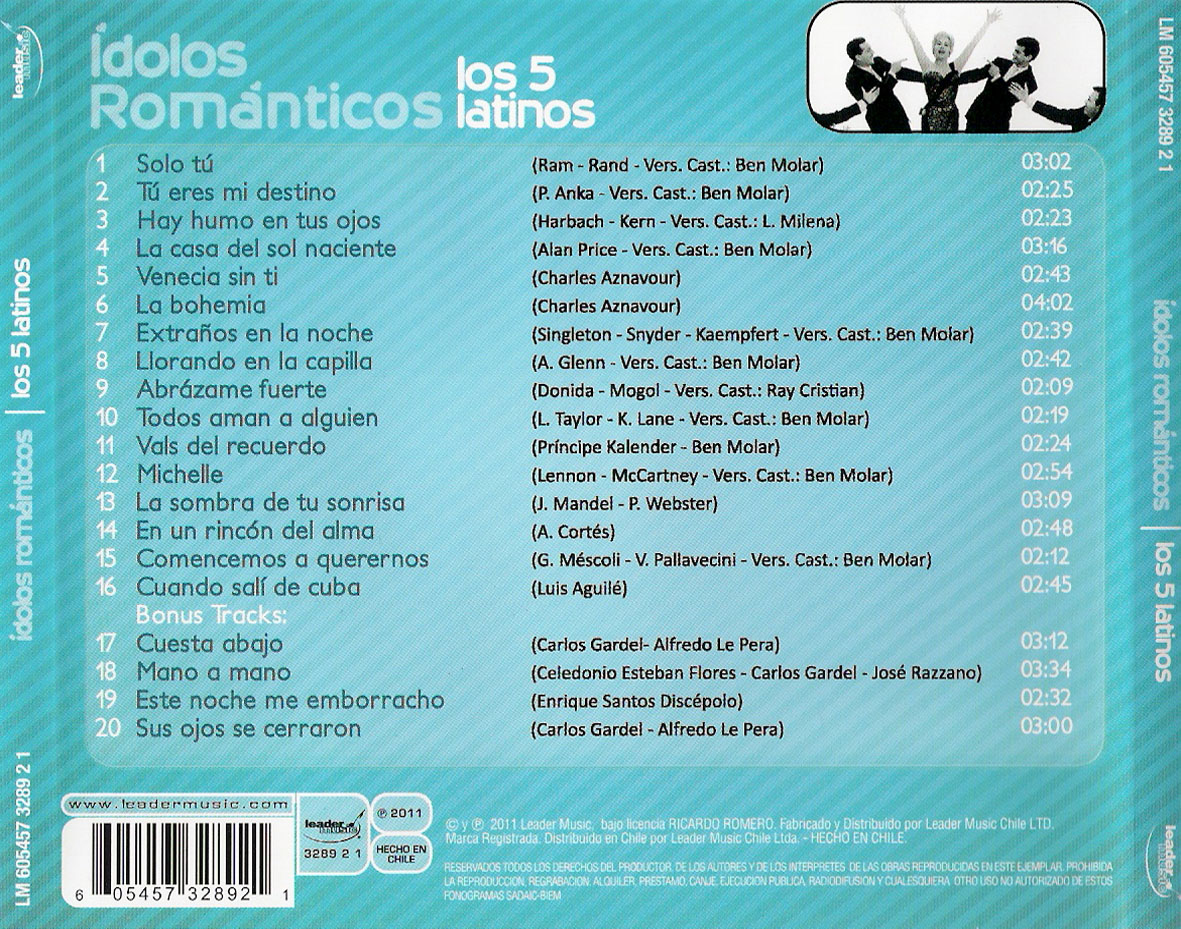 Cartula Trasera de Los 5 Latinos - Idolos Romanticos