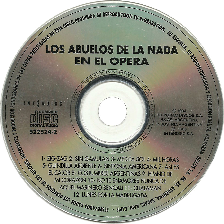 Cartula Cd de Los Abuelos De La Nada - En El Opera
