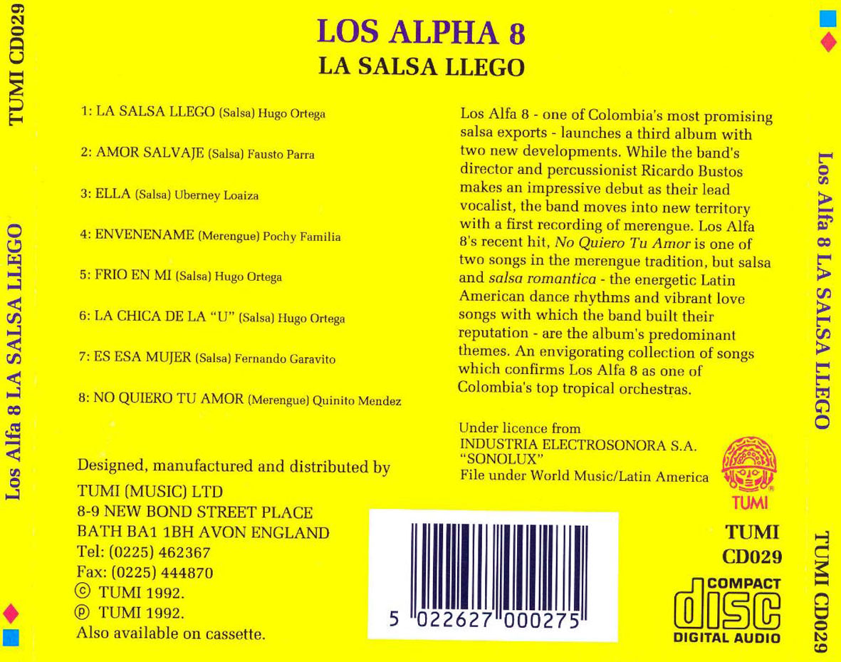 Cartula Trasera de Los Alfa 8 - La Salsa Llego