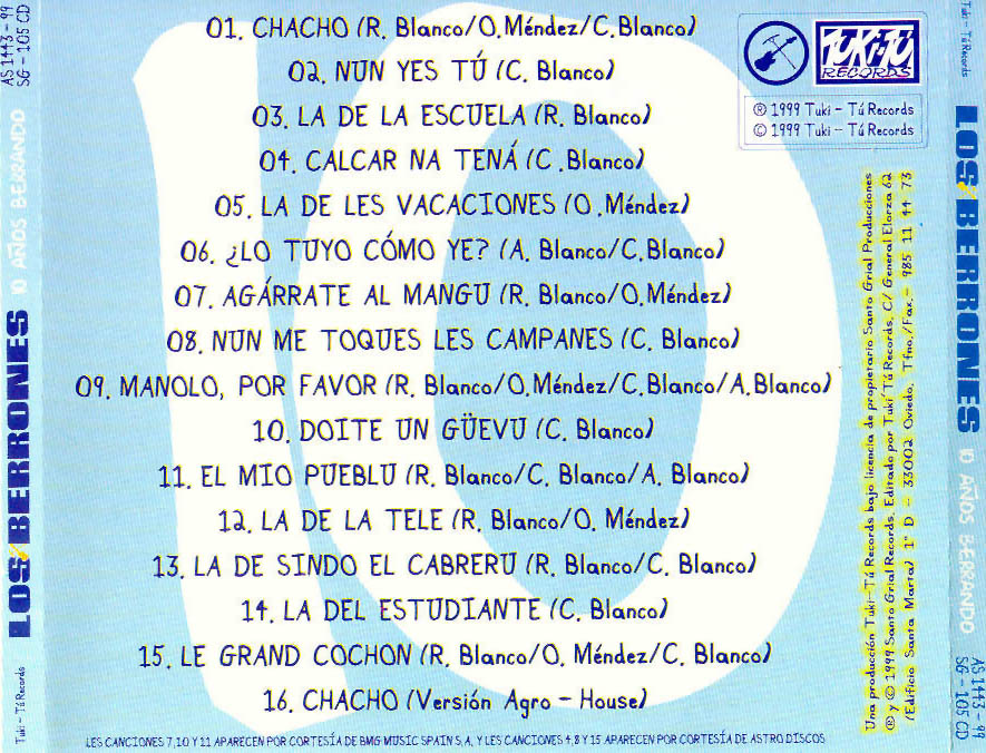 Cartula Trasera de Los Berrones - 10 Aos Berrando