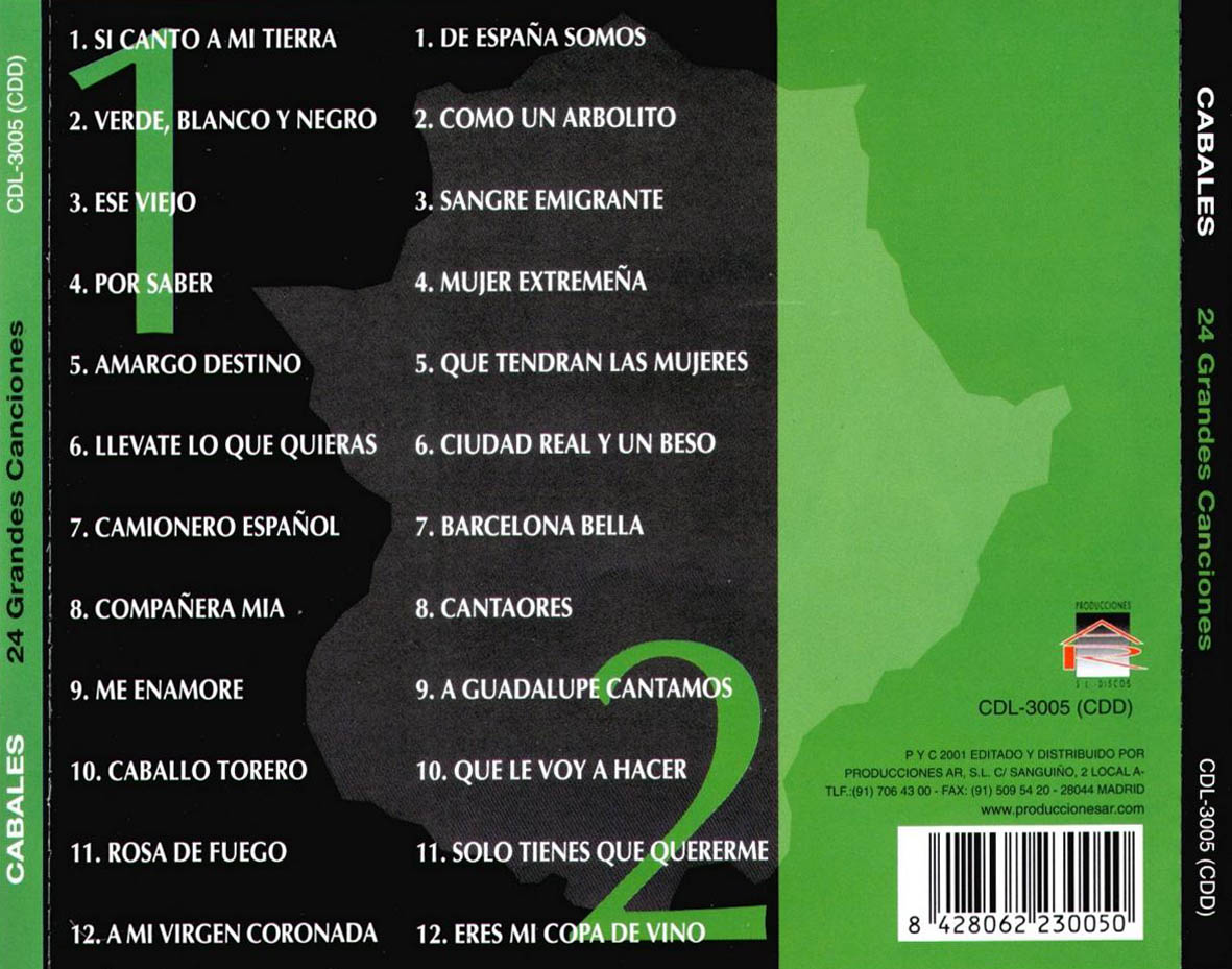 Cartula Trasera de Los Cabales - 24 Grandes Canciones