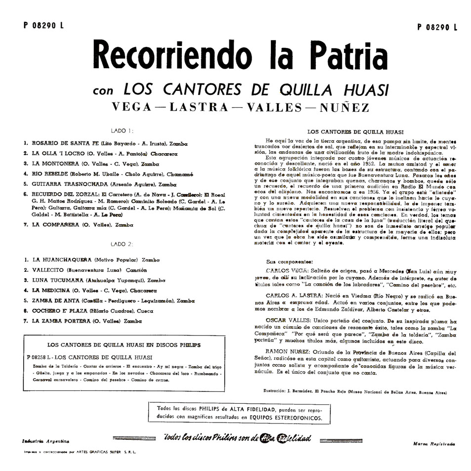 Cartula Interior Frontal de Los Cantores De Quilla Huasi - Recorriendo La Patria