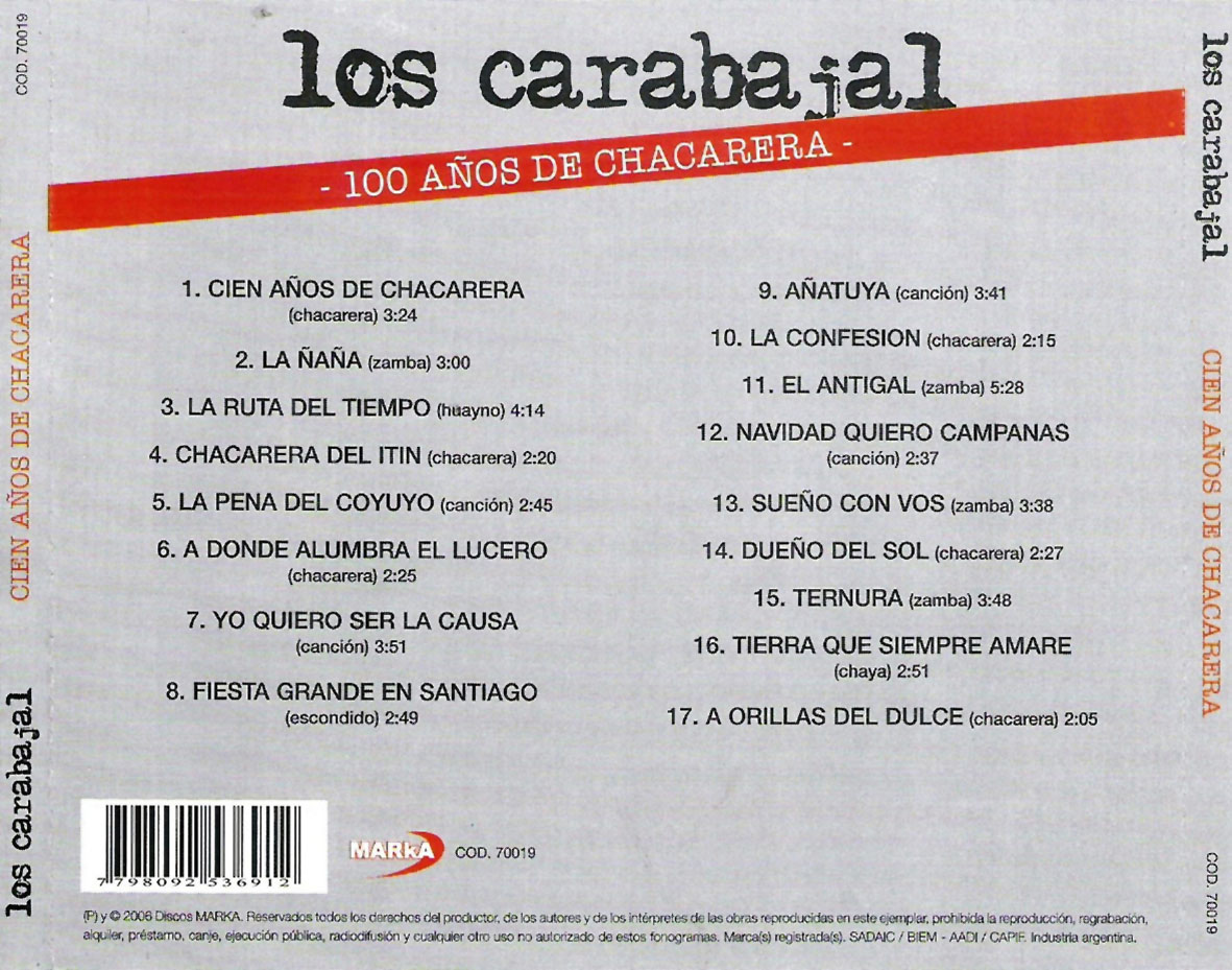 Cartula Trasera de Los Carabajal - 100 Aos De Chacarera