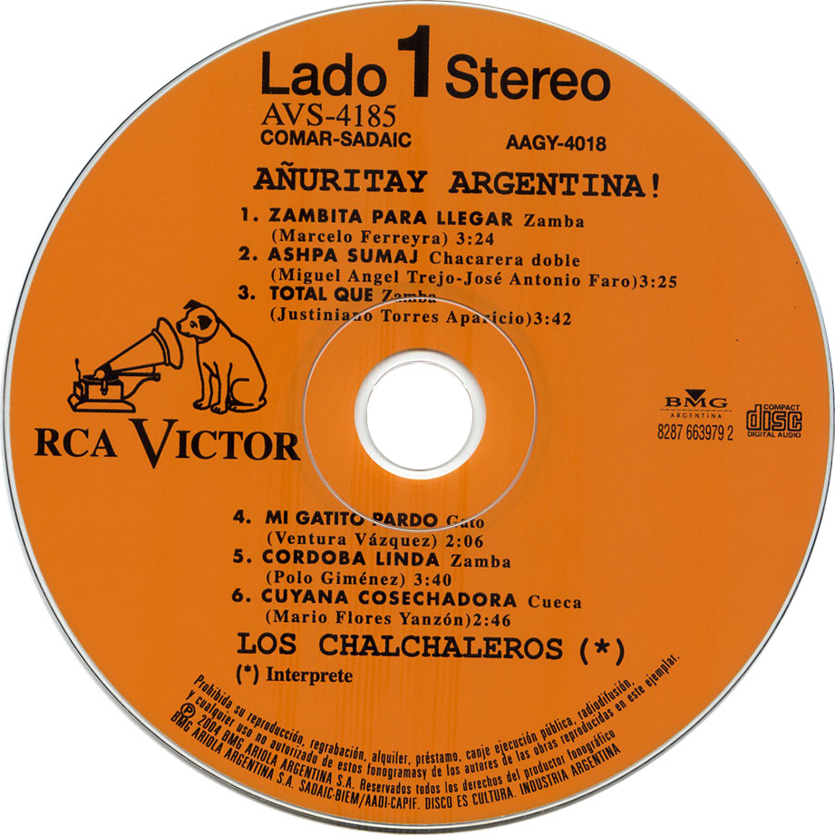 Cartula Cd de Los Chalchaleros - Auritay Argentina!