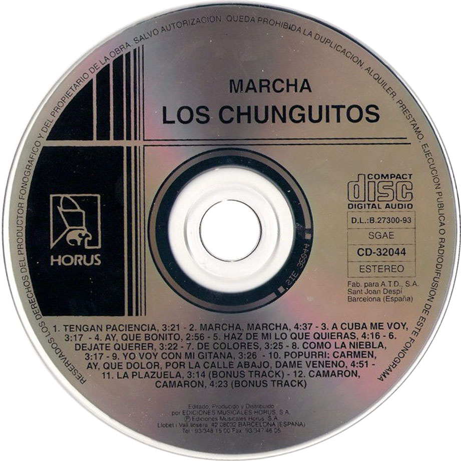 Cartula Cd de Los Chunguitos - Marcha!