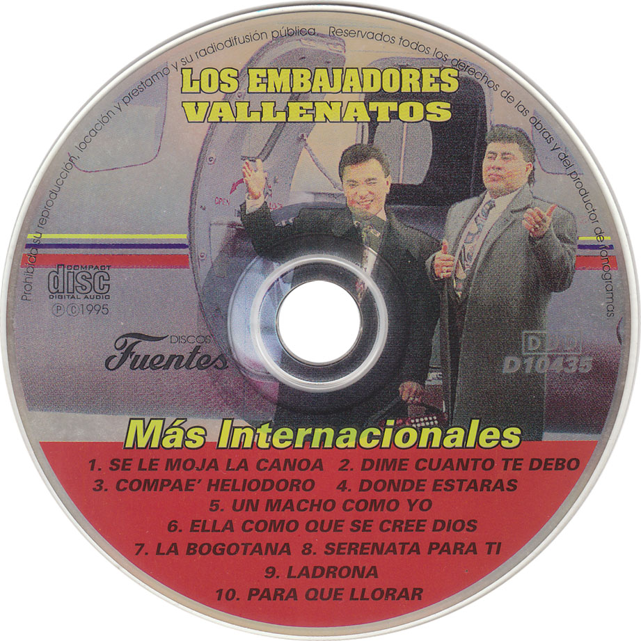 Cartula Cd de Los Embajadores Vallenatos - Mas Internacionales