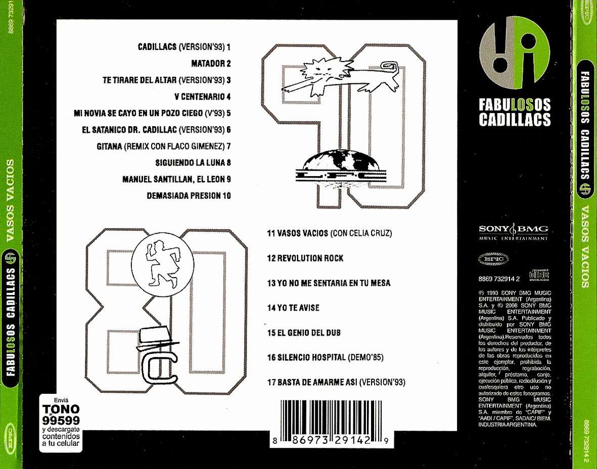 Cartula Trasera de Los Fabulosos Cadillacs - Vasos Vacios (Remasterizado 2008)