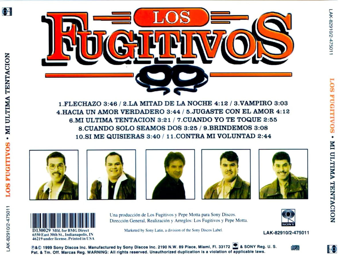 Cartula Trasera de Los Fugitivos - Mi Ultima Tentacion