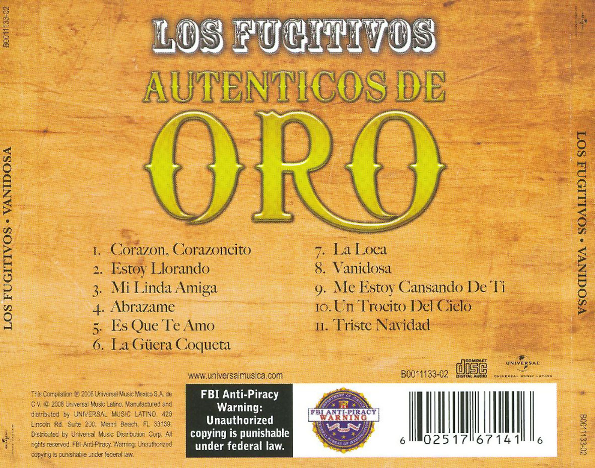 Cartula Trasera de Los Fugitivos - Vanidosa