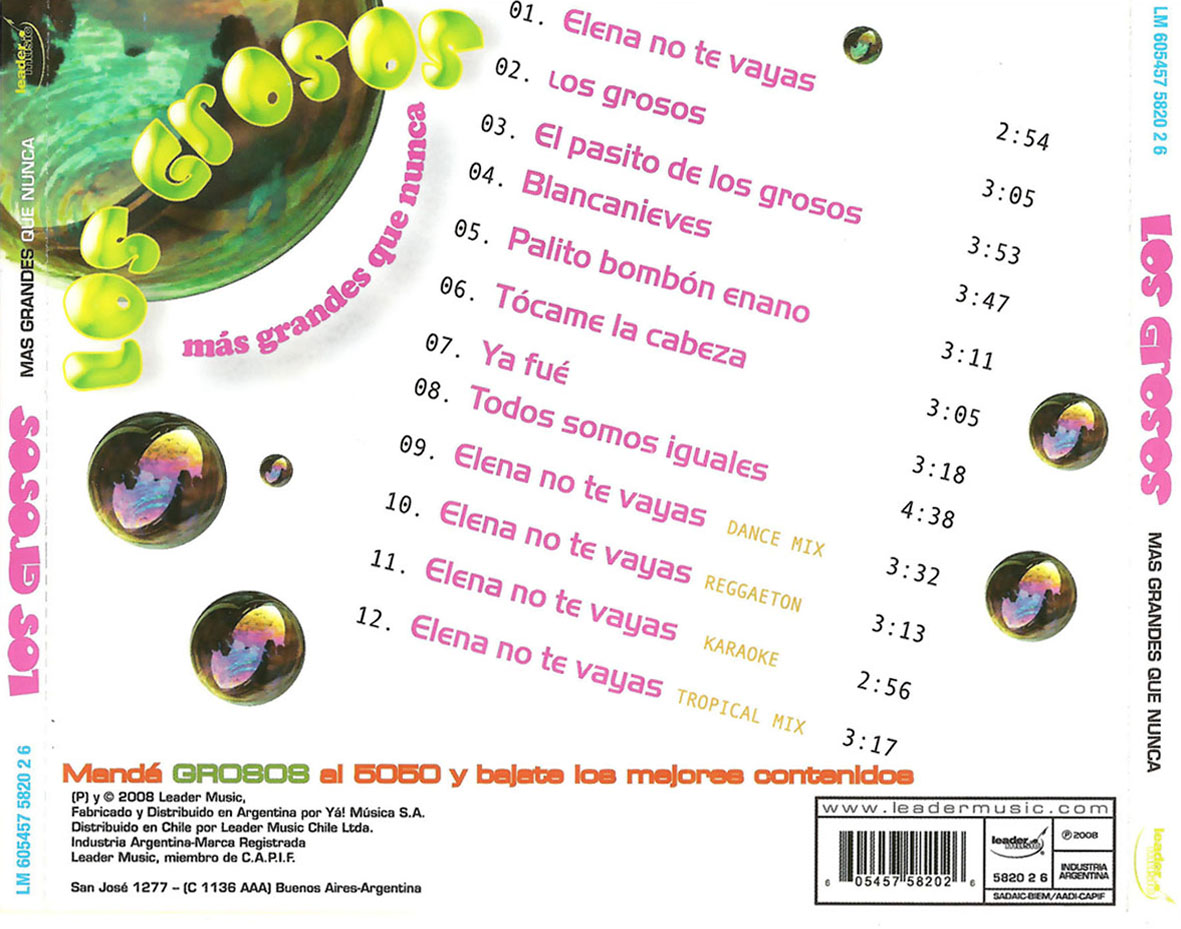 Cartula Trasera de Los Grosos - Mas Grandes Que Nunca