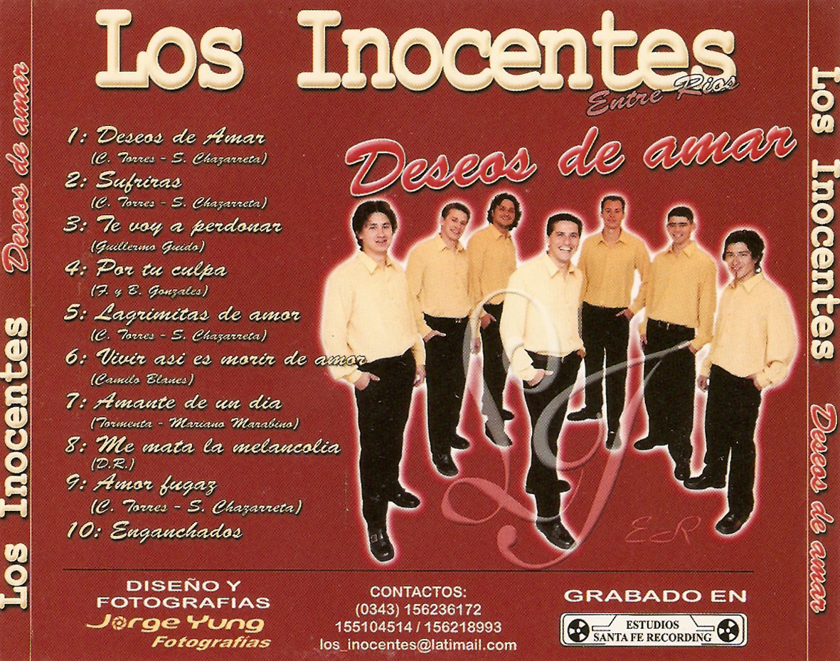 Cartula Trasera de Los Inocentes - Deseos De Amar