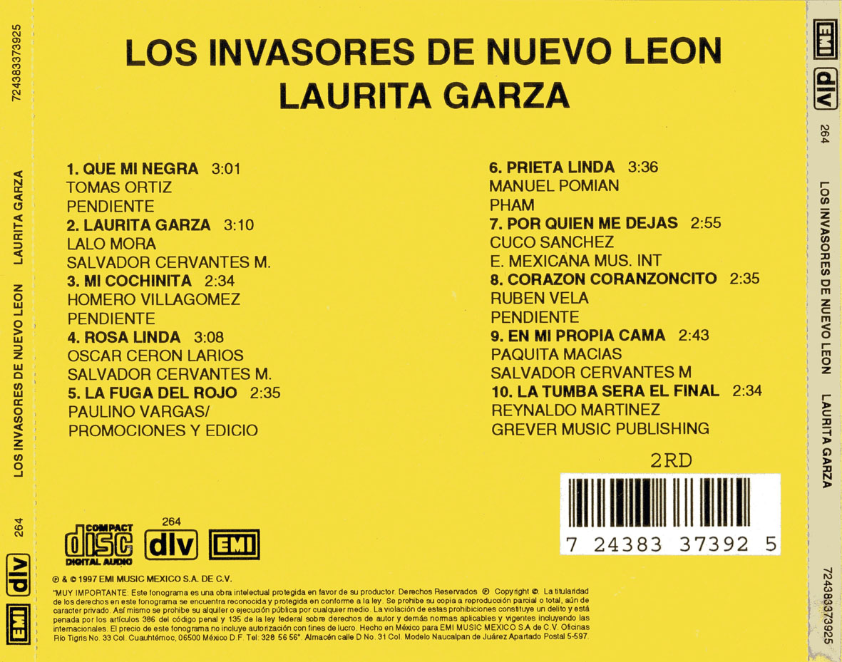 Cartula Trasera de Los Invasores De Nuevo Leon - Laurita Garza