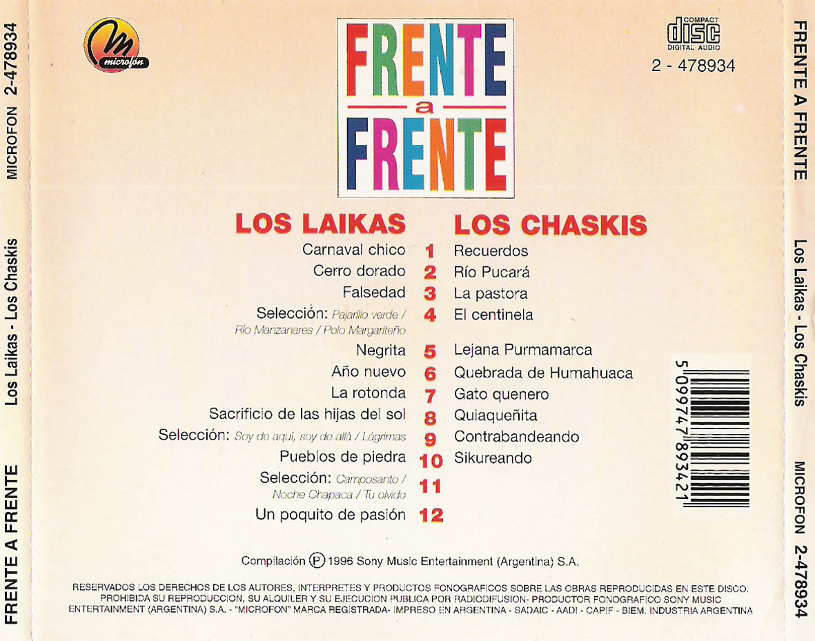 Cartula Trasera de Los Laikas-Los Chaskis - Frente A Frente