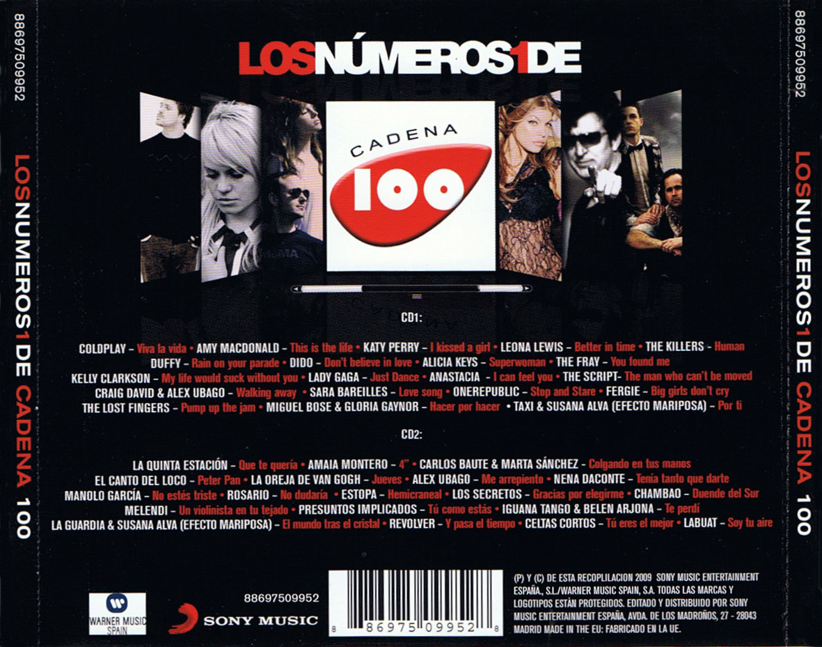 Cartula Trasera de Los Numeros Uno De Cadena 100 (2009)
