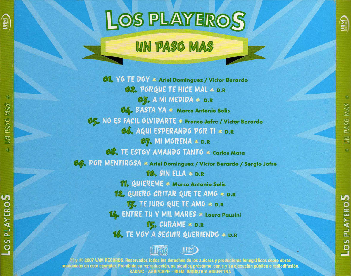 Cartula Trasera de Los Playeros - Un Paso Mas