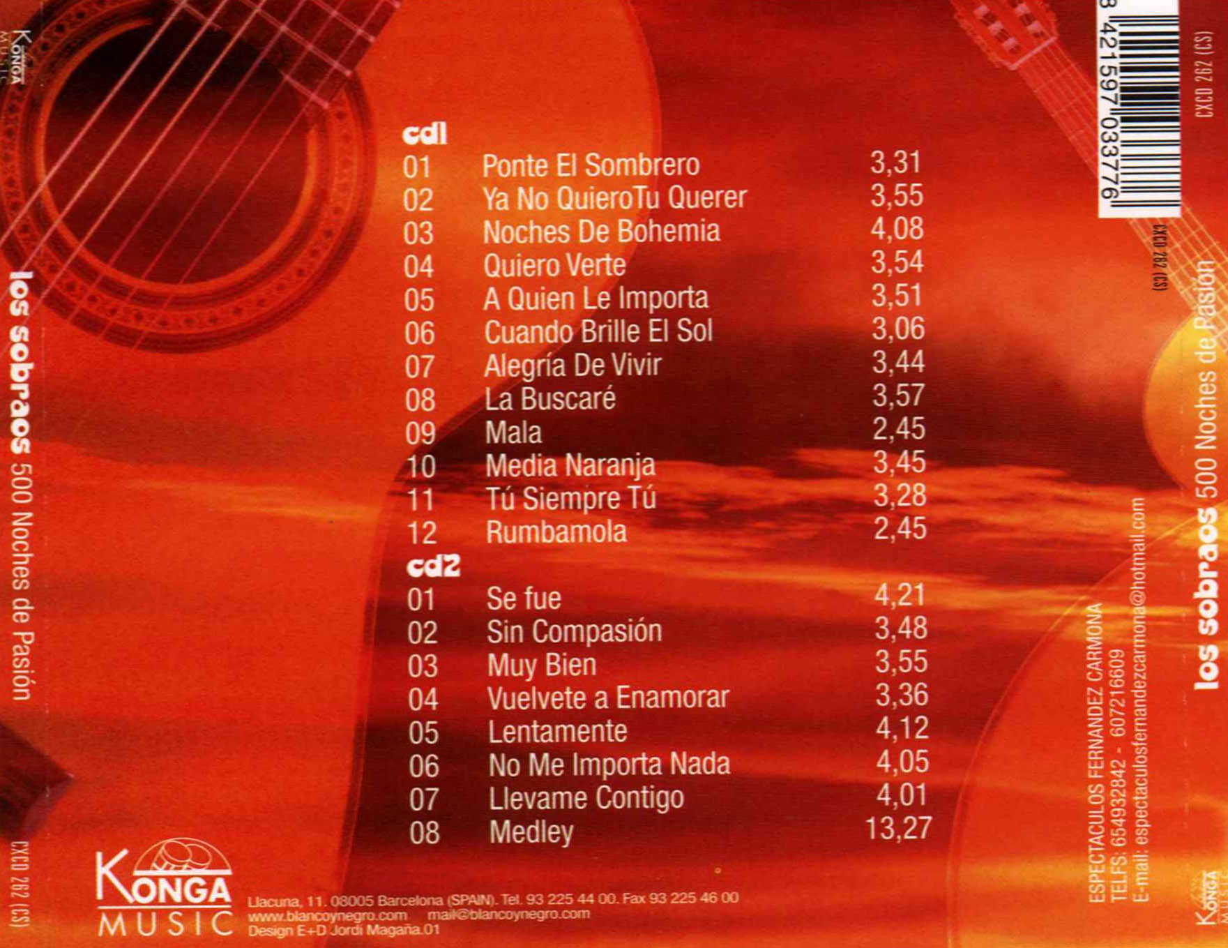 Cartula Trasera de Los Sobraos - 500 Noches De Pasion (Todos Sus Exitos)