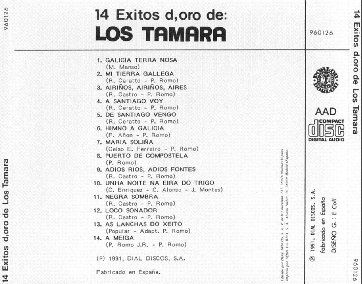Cartula Trasera de Los Tamara - 14 Exitos D'oro