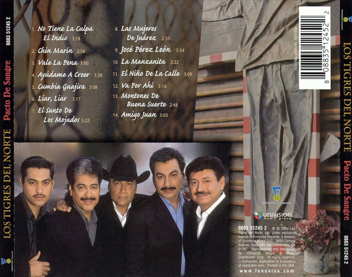 Cartula Trasera de Los Tigres Del Norte - Pacto De Sangre