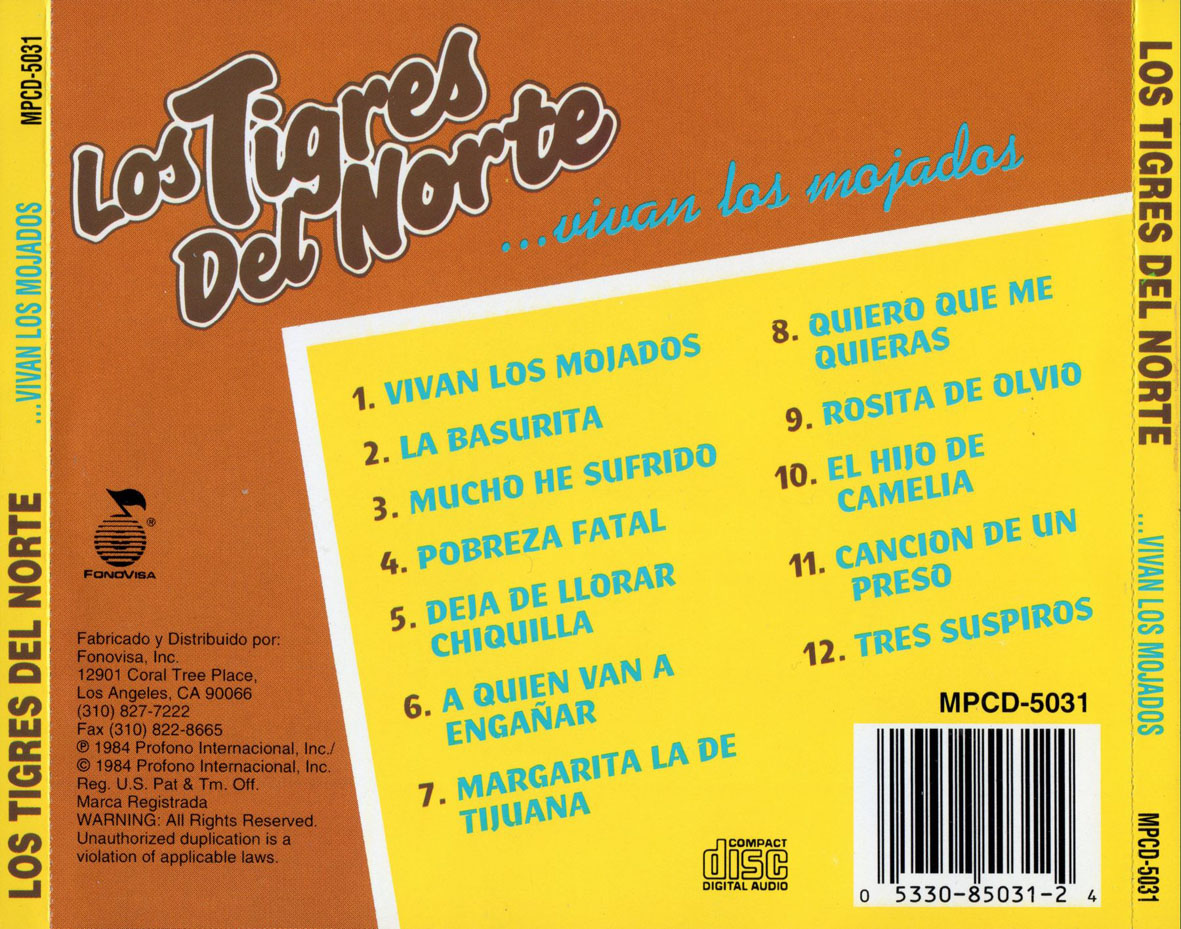 Cartula Trasera de Los Tigres Del Norte - Vivan Los Mojados!