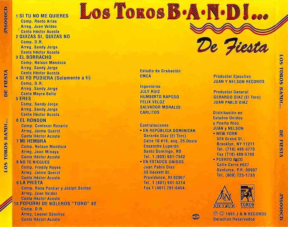 Cartula Trasera de Los Toros Band - De Fiesta