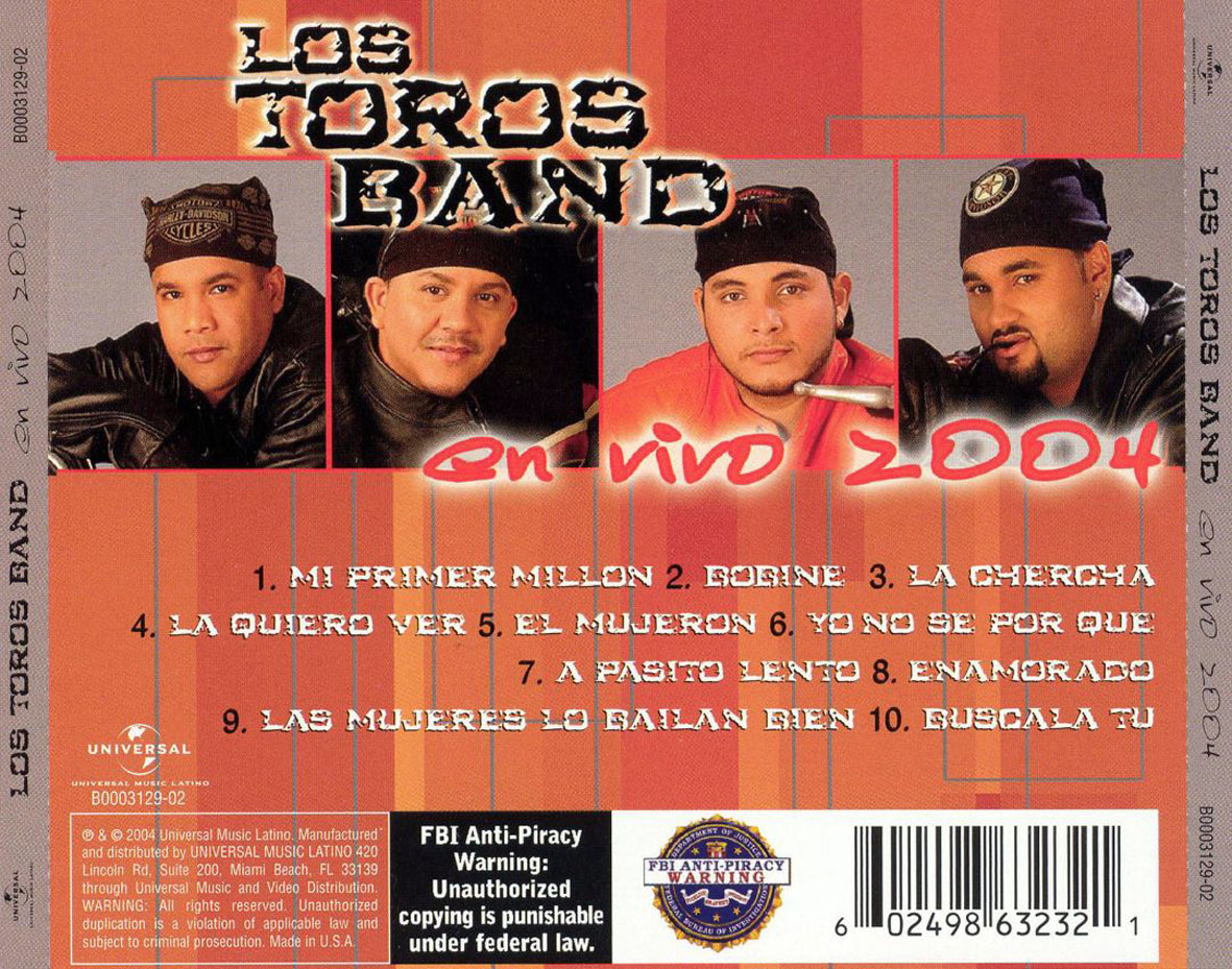 Cartula Trasera de Los Toros Band - En Vivo 2004