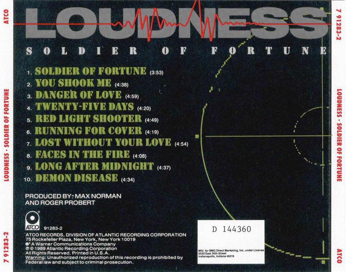 Cartula Trasera de Loudness - Soldier Of Fortune