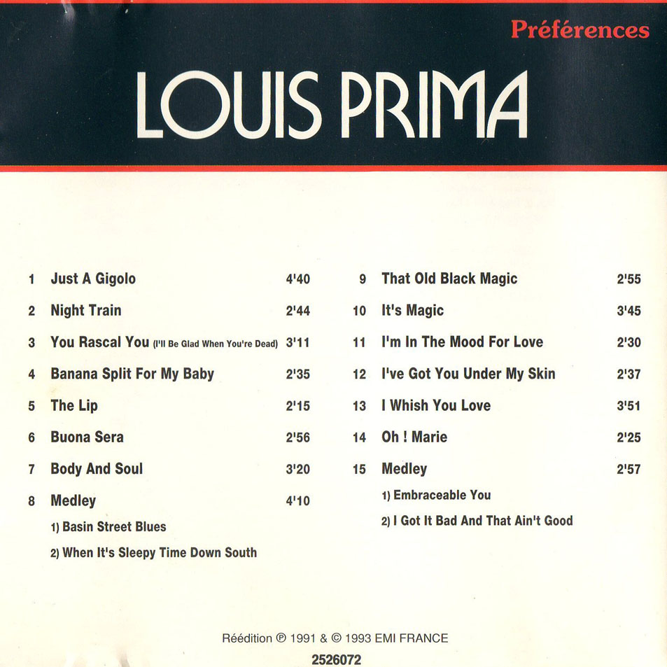 Cartula Interior Frontal de Louis Prima - Preferences