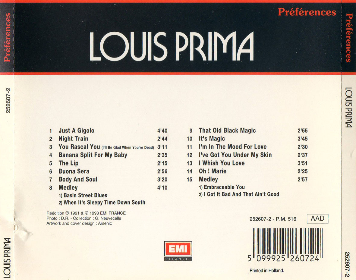 Cartula Trasera de Louis Prima - Preferences