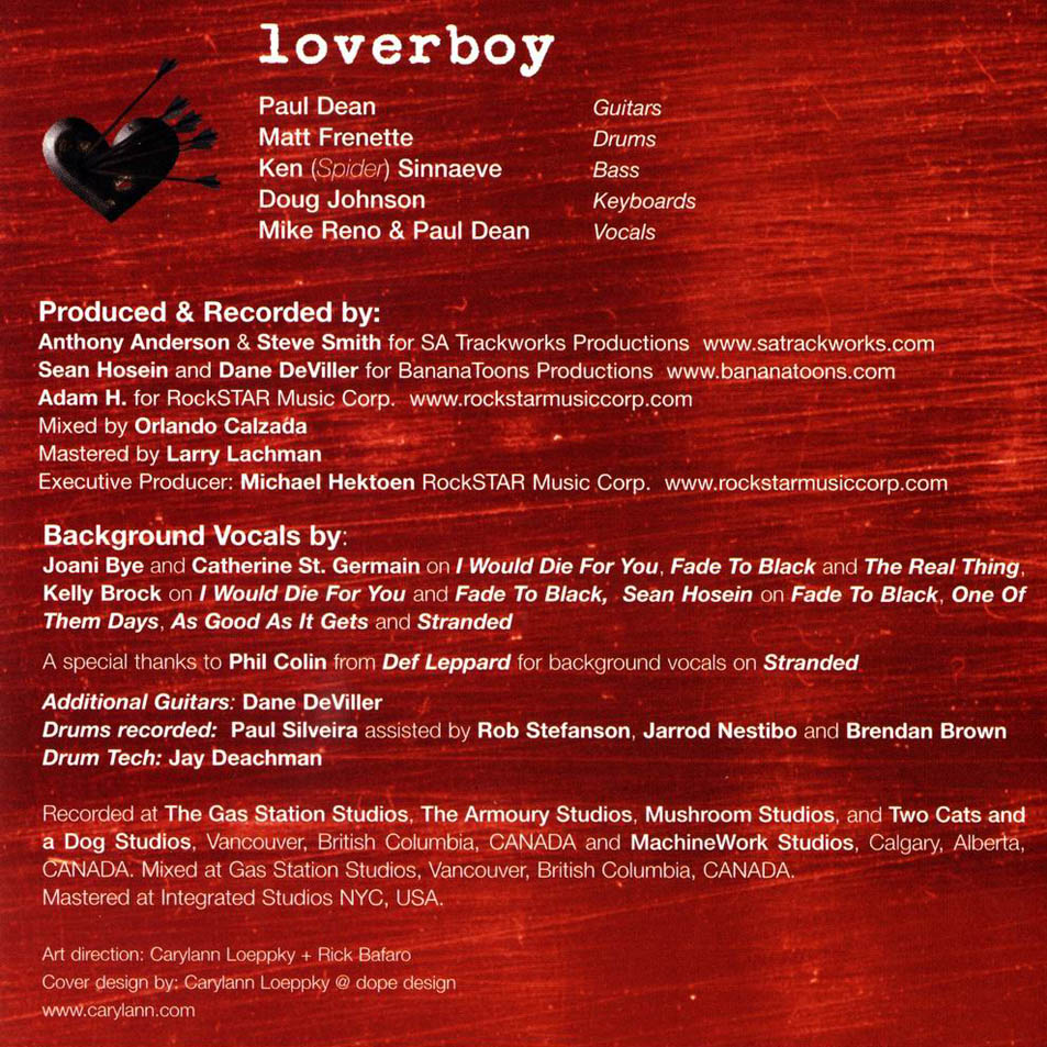 Cartula Interior Frontal de Loverboy - Just Getting Started