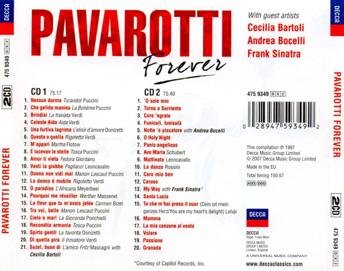 Cartula Trasera de Luciano Pavarotti - Pavarotti Forever