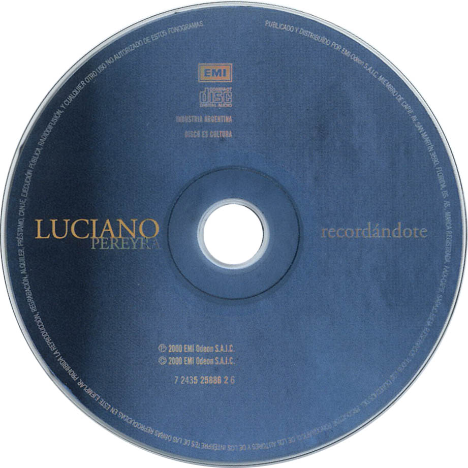 Cartula Cd de Luciano Pereyra - Recordandote