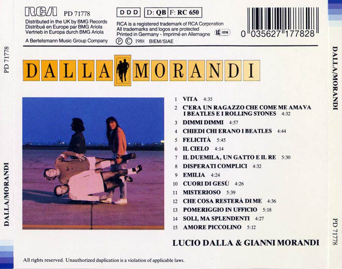 Cartula Trasera de Lucio Dalla, Gianni Morandi - Dalla/morandi