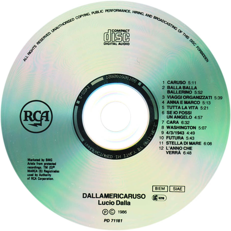 Cartula Cd de Lucio Dalla - Dallamericaruso