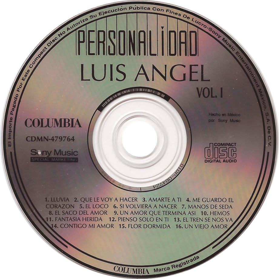 Cartula Cd de Luis Angel - Personalidad Volumen 1