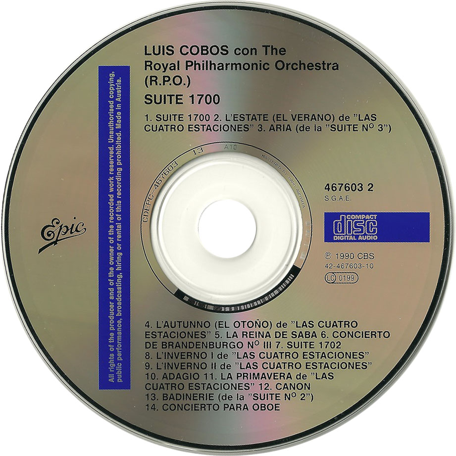 Cartula Cd de Luis Cobos - Suite 1700