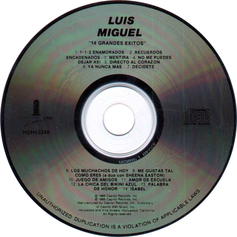 Cartula Cd de Luis Miguel - 14 Grandes Exitos