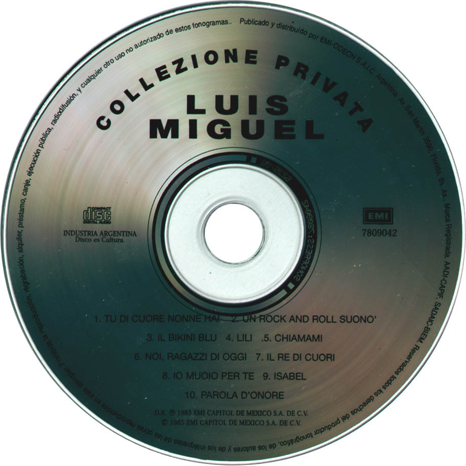 Cartula Cd de Luis Miguel - Collezione Privata