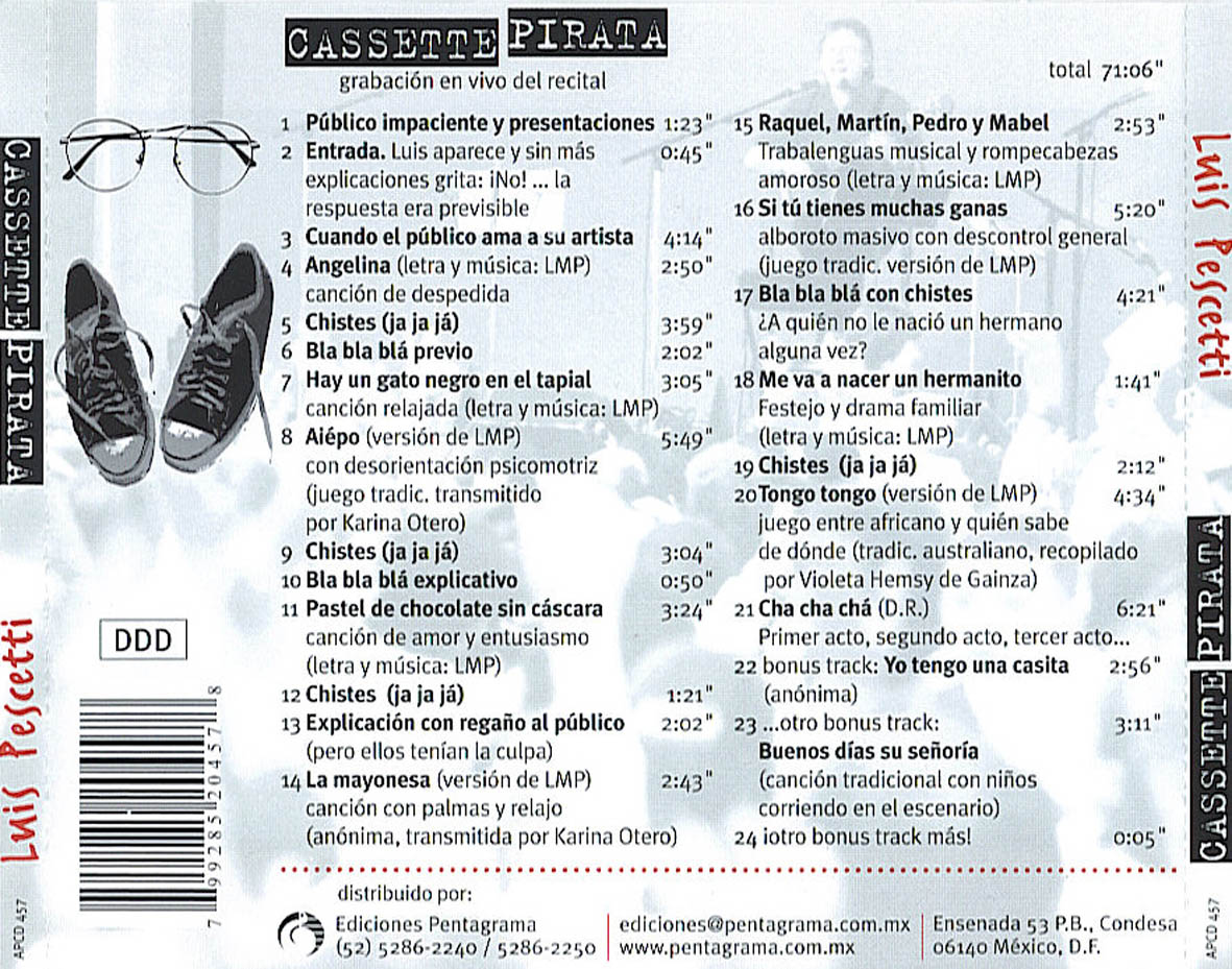 Cartula Trasera de Luis Pescetti - Cassette Pirata