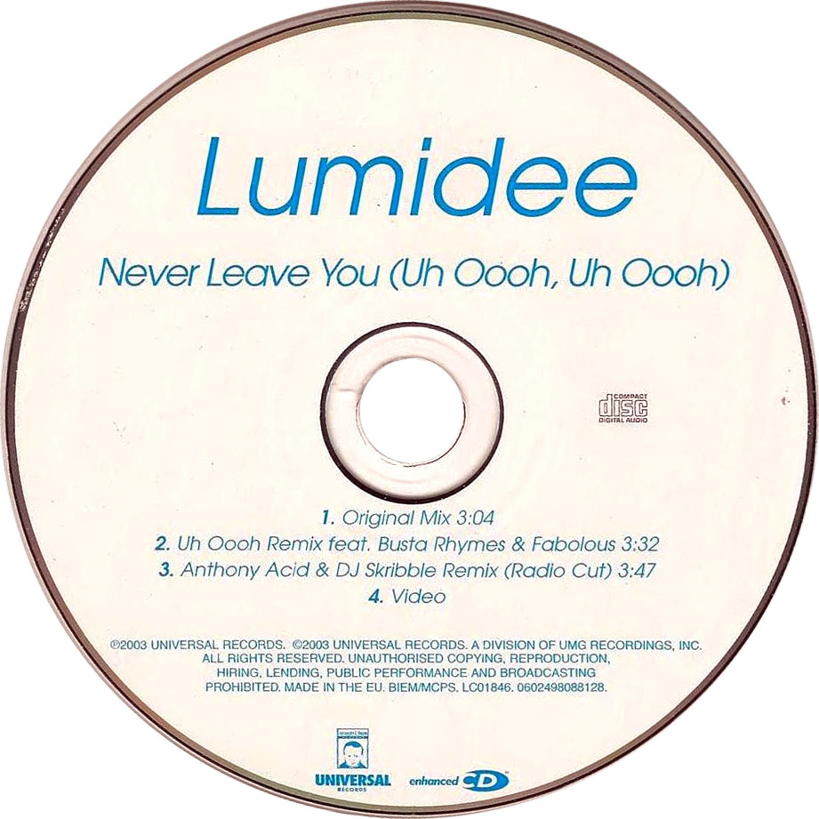 Cartula Cd de Lumidee - Never Leave You (Cd Single)