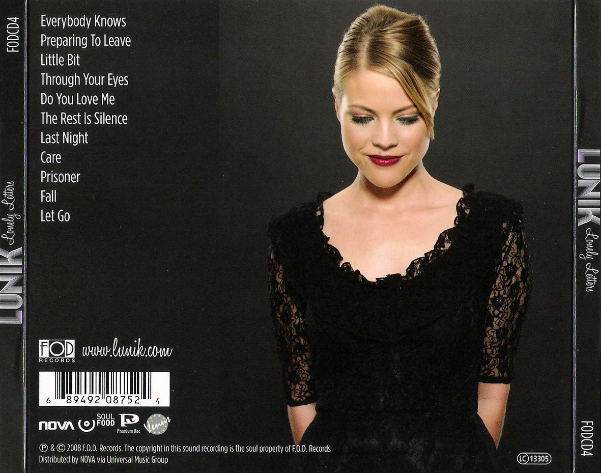 Cartula Trasera de Lunik - Lonely Letters