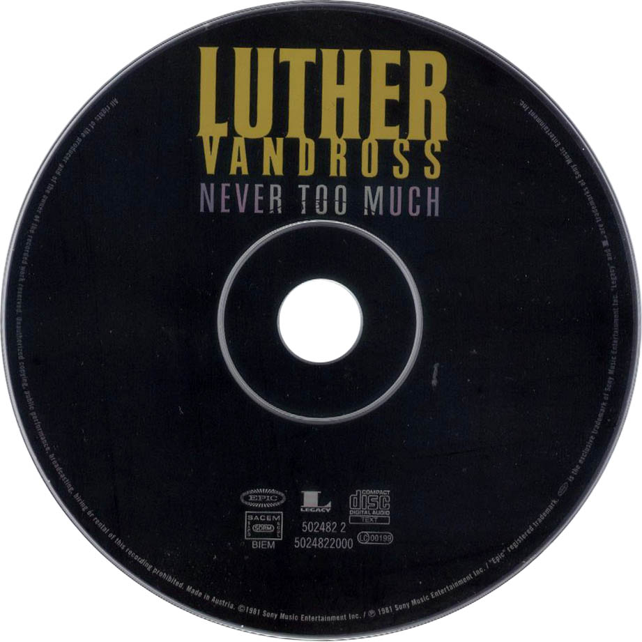 Cartula Cd de Luther Vandross - Never Too Much