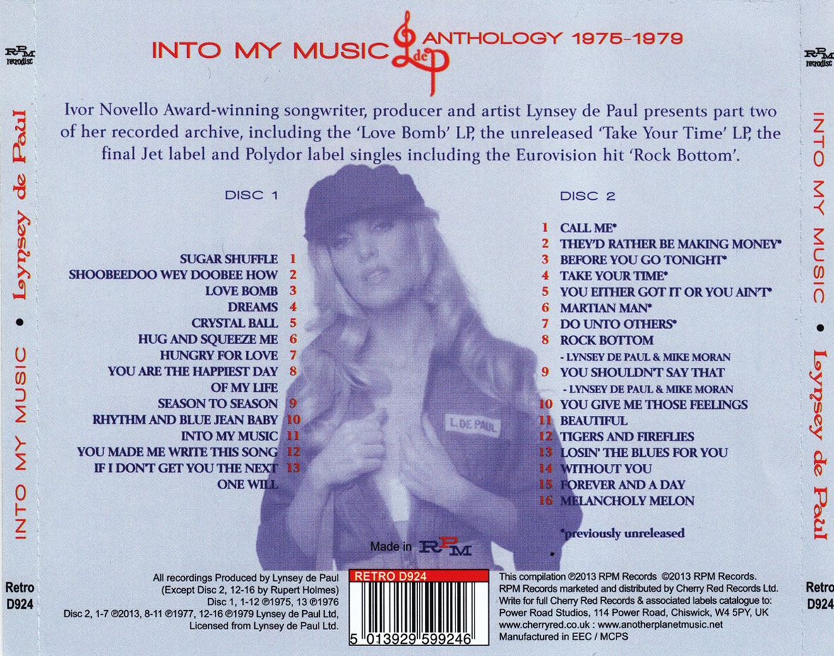 Cartula Trasera de Lynsey De Paul - Into My Music: Anthology 1975-1979